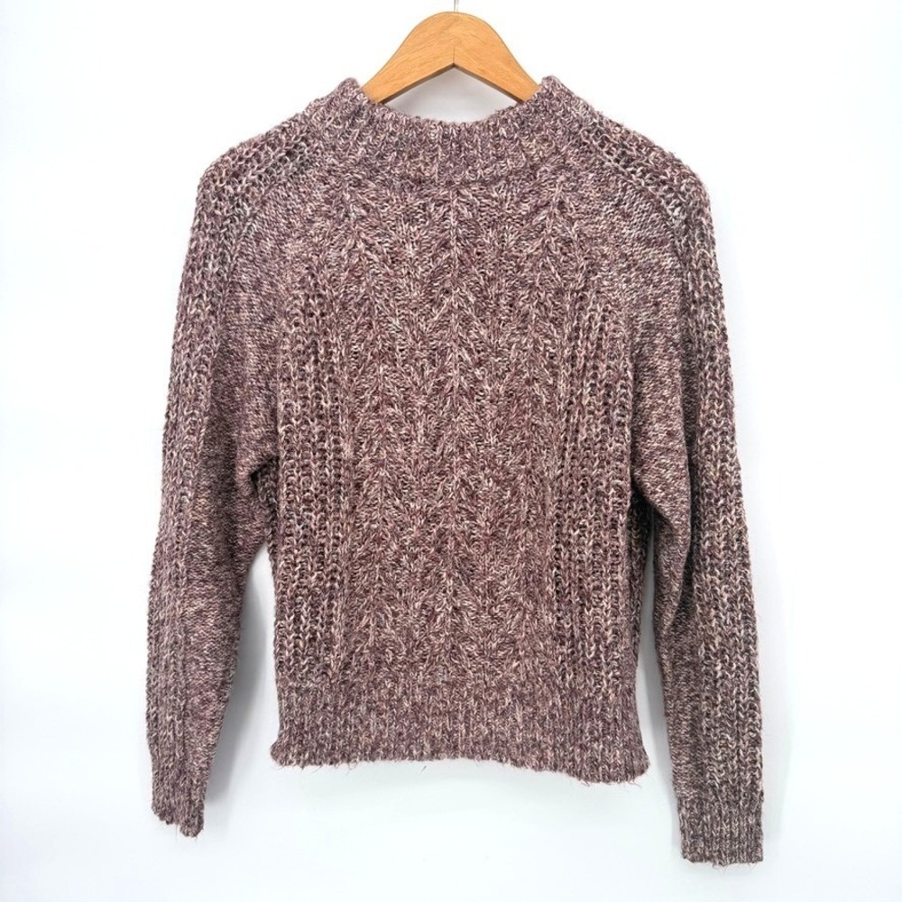Lucky Brand Purple Marled Cable Knit Raglan Sweater Small Pink Cabin Core